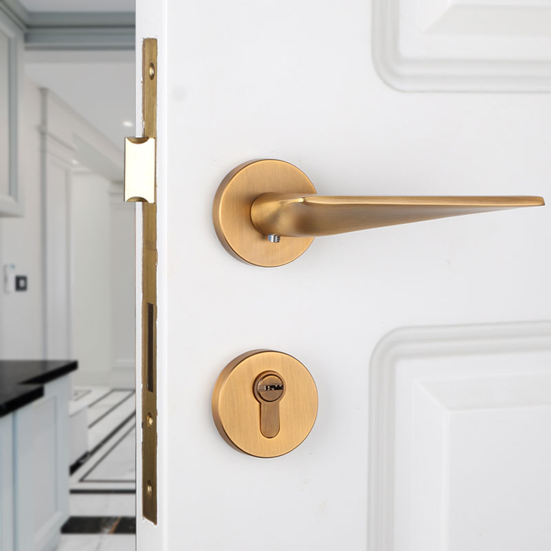 Taiwan Yibili American Bronze door lock Indoor Nordic two-piece door handle Yellow Bronze silent room door lock set