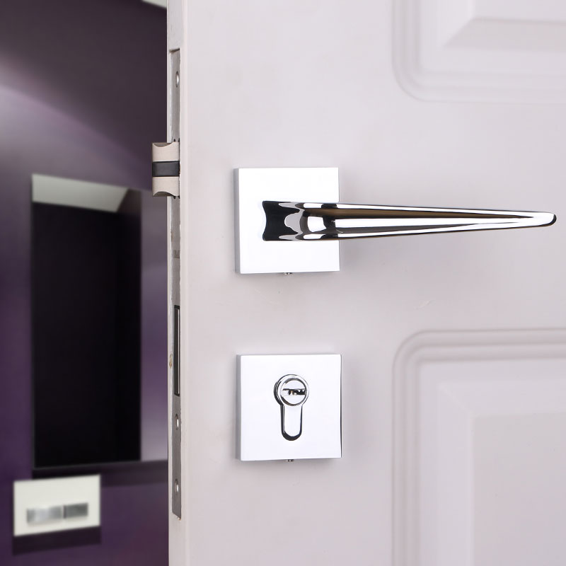 Taiwan YiBaili bright silver Nordic mute door lock Indoor bedroom Two-type lock wooden door handle Home American lock