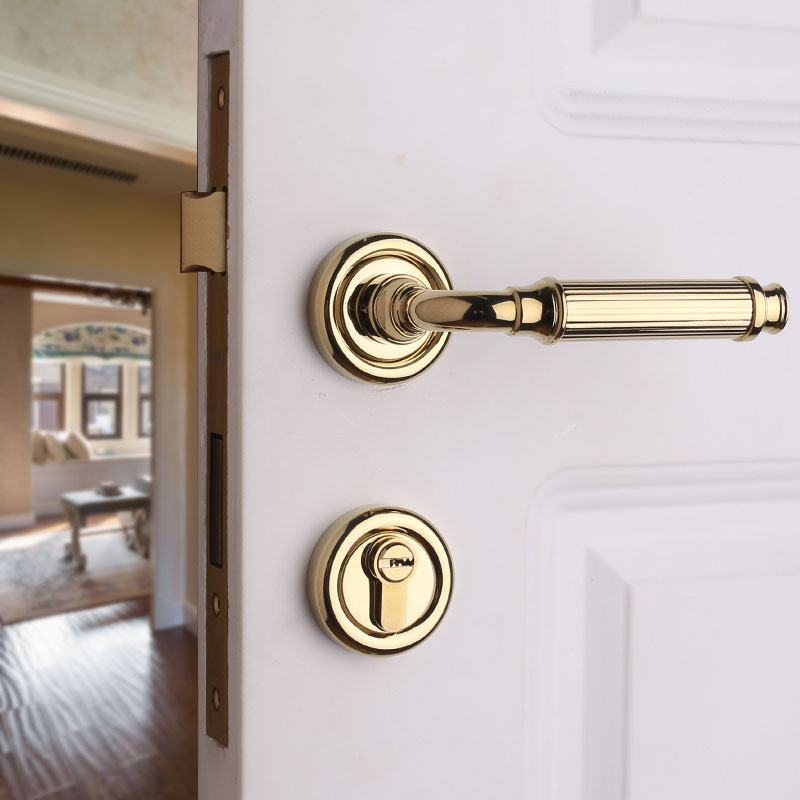 Taiwan Yibli American Golden Door Lock Indoor Light Extravagant Pvd Bright Golden Bedroom Door Handle Two-piece Door Lock Home