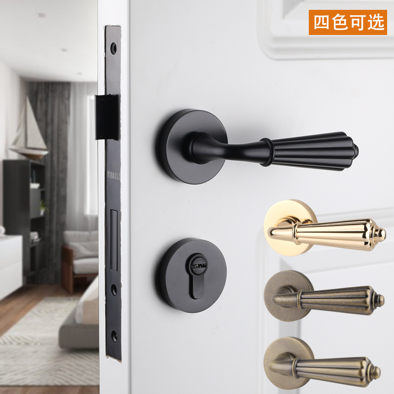 Door lock room bedroom room doorlock lock European toilet solid wooden door handle black lock lock mute