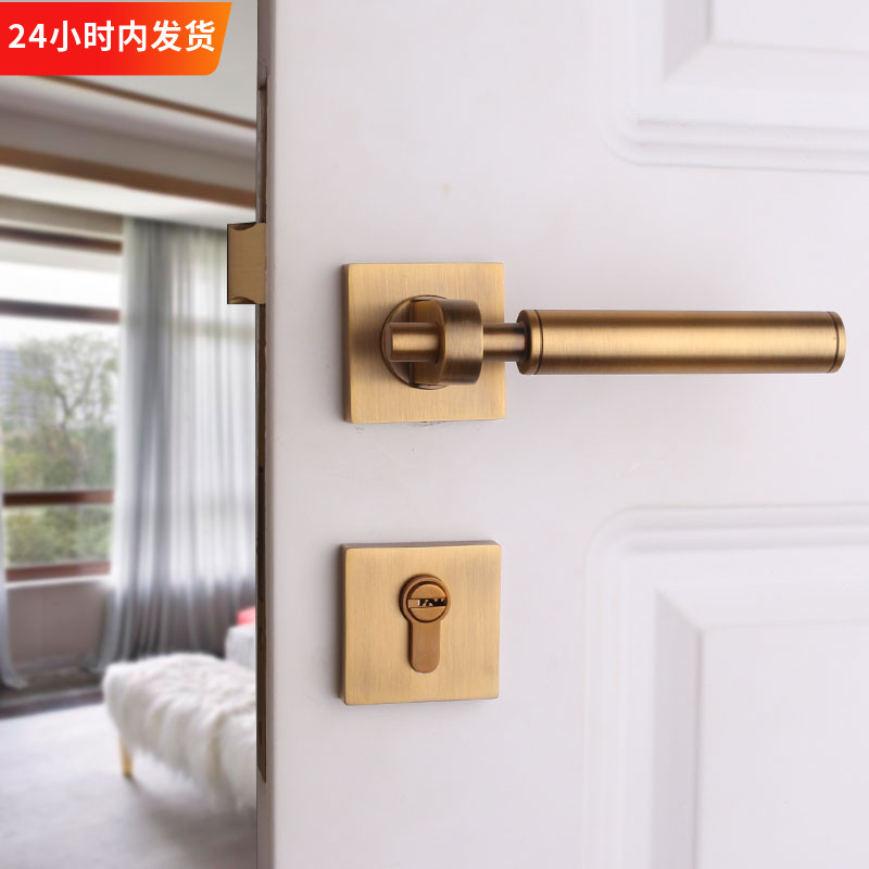Taiwan Yibagli American bedroom door lock indoor Nordic mute door lock simplified approx. wood door lock yellow ancient bronze room door lock