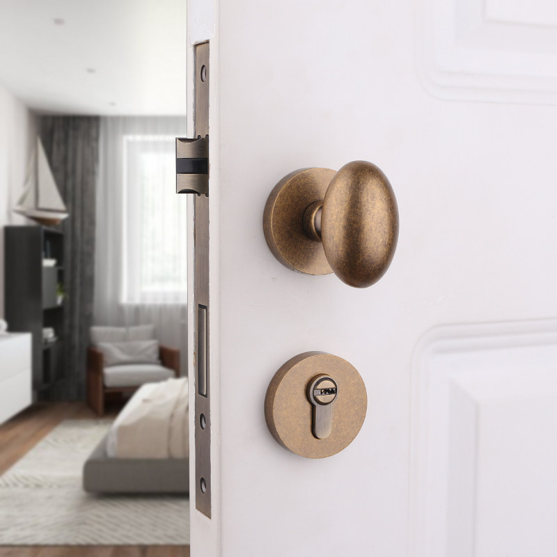 Yibili American antique copper door lock Indoor simple Nordic solid wood door handle Bedroom door lock Silent door lock