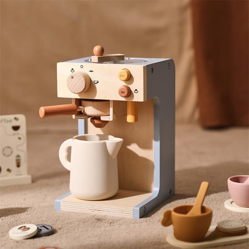 Children's Pretend Play Wooden Early Education Multifunctional Learning Cognitive Mini Kitchen Coffee Machine Model Toy