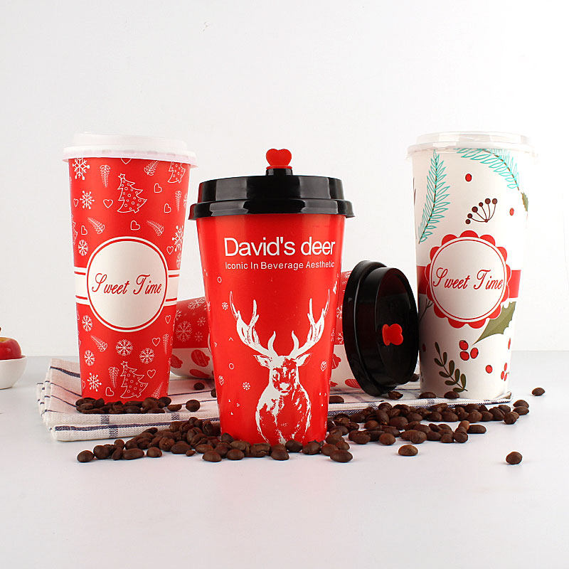 Shuangjiang Disposable New Year Cupcake Custom Logo Thickened Commercial Red Milk Tea Cupcake Creative Hot Drink Soy Milk Cup