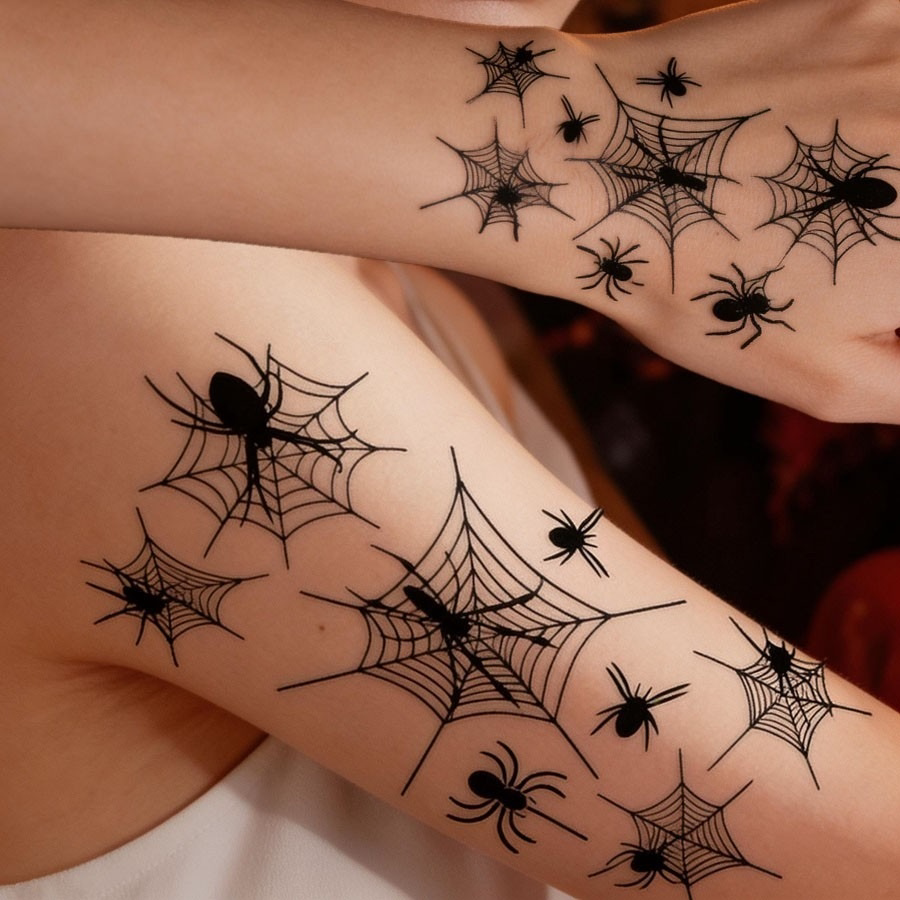 Halloween Spider Web Tattoo Stickers, Large Size, Disposable, Scary and Funny Decorative Stickers for Arms and Neck