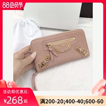 Tribute to the classic goatskin gold nail long motorcycle wallet leather tassel zipper mobile phone bag rivet clutch