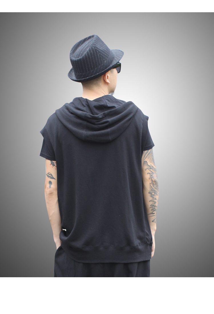 Mùa xuân và mùa thu hip hop áo vest thể thao tăng chất béo vest nam giản dị mũ rộng vành áo len trùm đầu quan ao nam