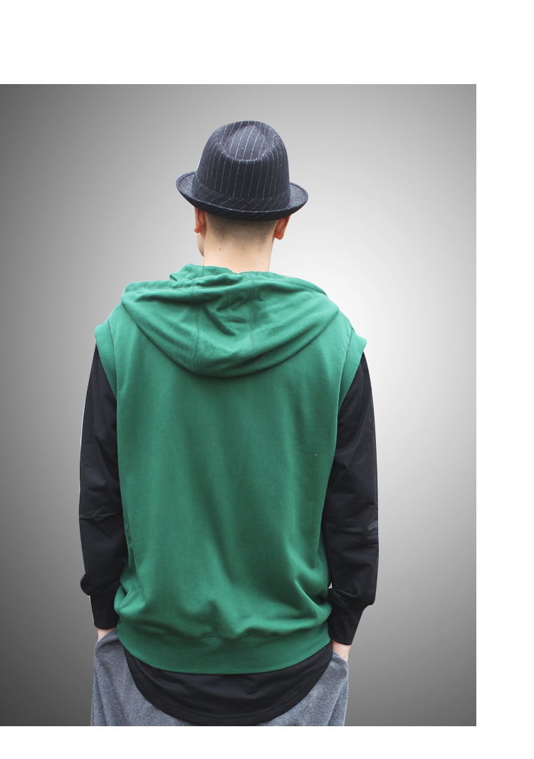 Mùa xuân và mùa thu hip hop áo vest thể thao tăng chất béo vest nam giản dị mũ rộng vành áo len trùm đầu quan ao nam