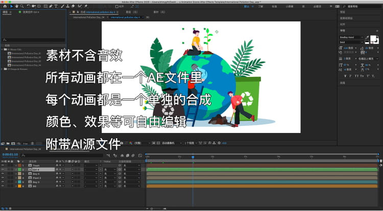图片[2]-MG卡通人物角色扁平插画动画环境保护垃圾回收AE源文件模板素材-cg男孩