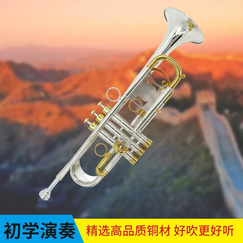 Eight-tone professional trumpet Western musical instrument band playing primary school students Children's primary school examination Yellow white phosphorus copper B-down tone