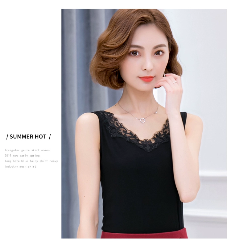 Camisole nữ bên trong hè 2019 phiên bản mới của phụ nữ Hàn Quốc với kiểu dáng liền thân ngắn tay màu đen. - Áo ba lỗ quần áo thời trang nữ