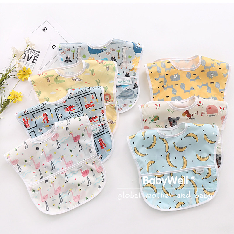 Baby waterproof purse bib Children's bib Danish mushi dining enclosure Nordic fresh and washable baby apron with a water towel