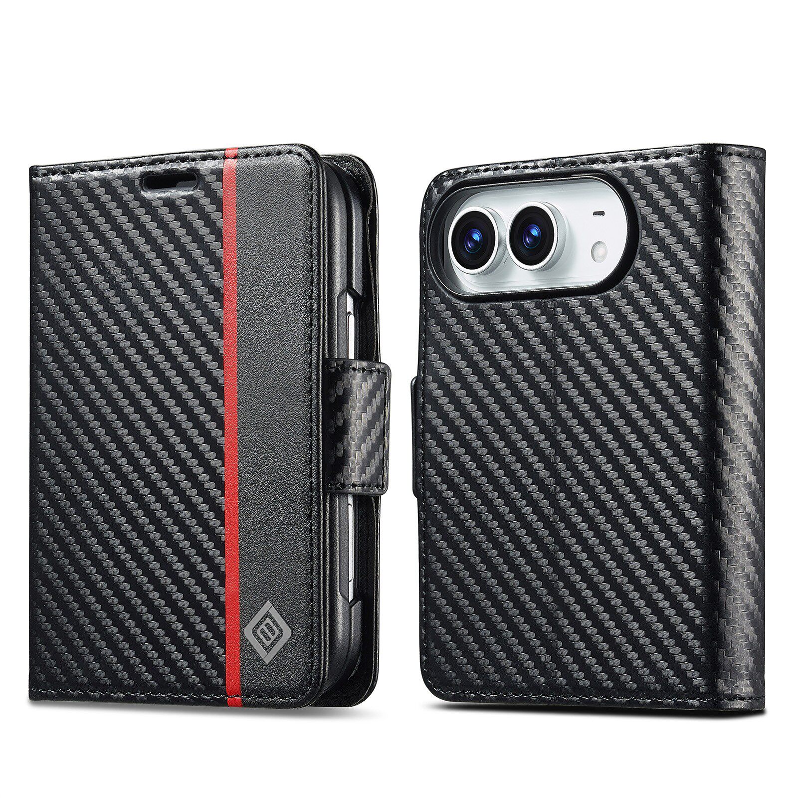 Style 2 — Carbon Fiber Color Block Flip Card Stand iPhone Case
