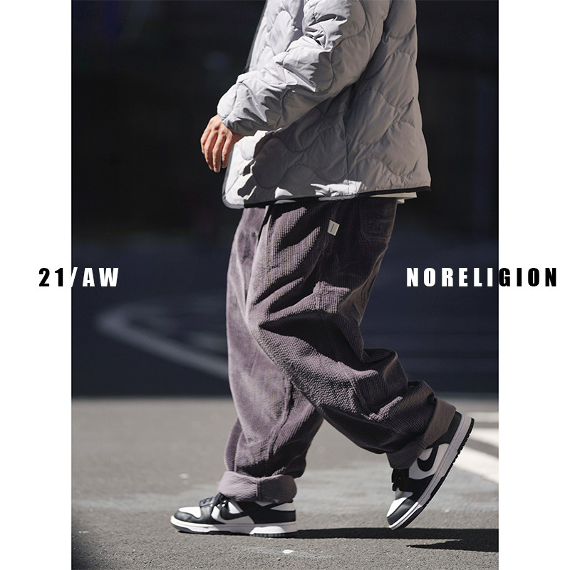 NORELIGION relaxed straight cylinder light core suede pants male autumn winter card with its black 100 hitch casual men's pants without faith