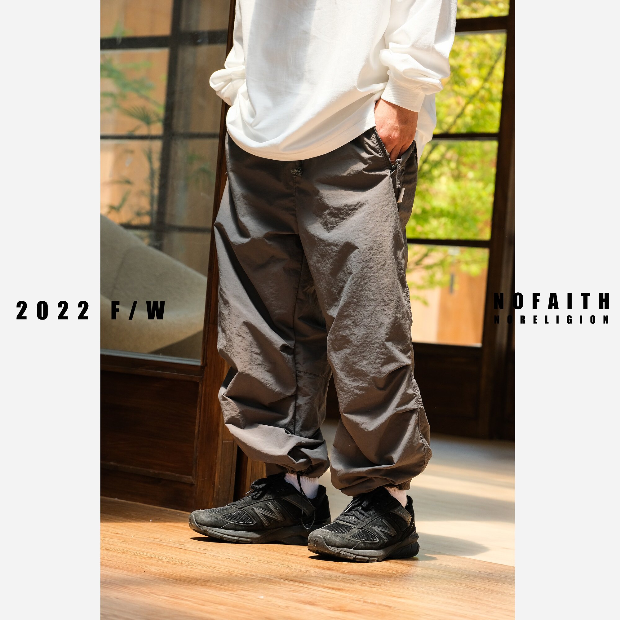 Nofaite double fold rope loose waist beam dry trousers M65 thin and loose casual pants without faith