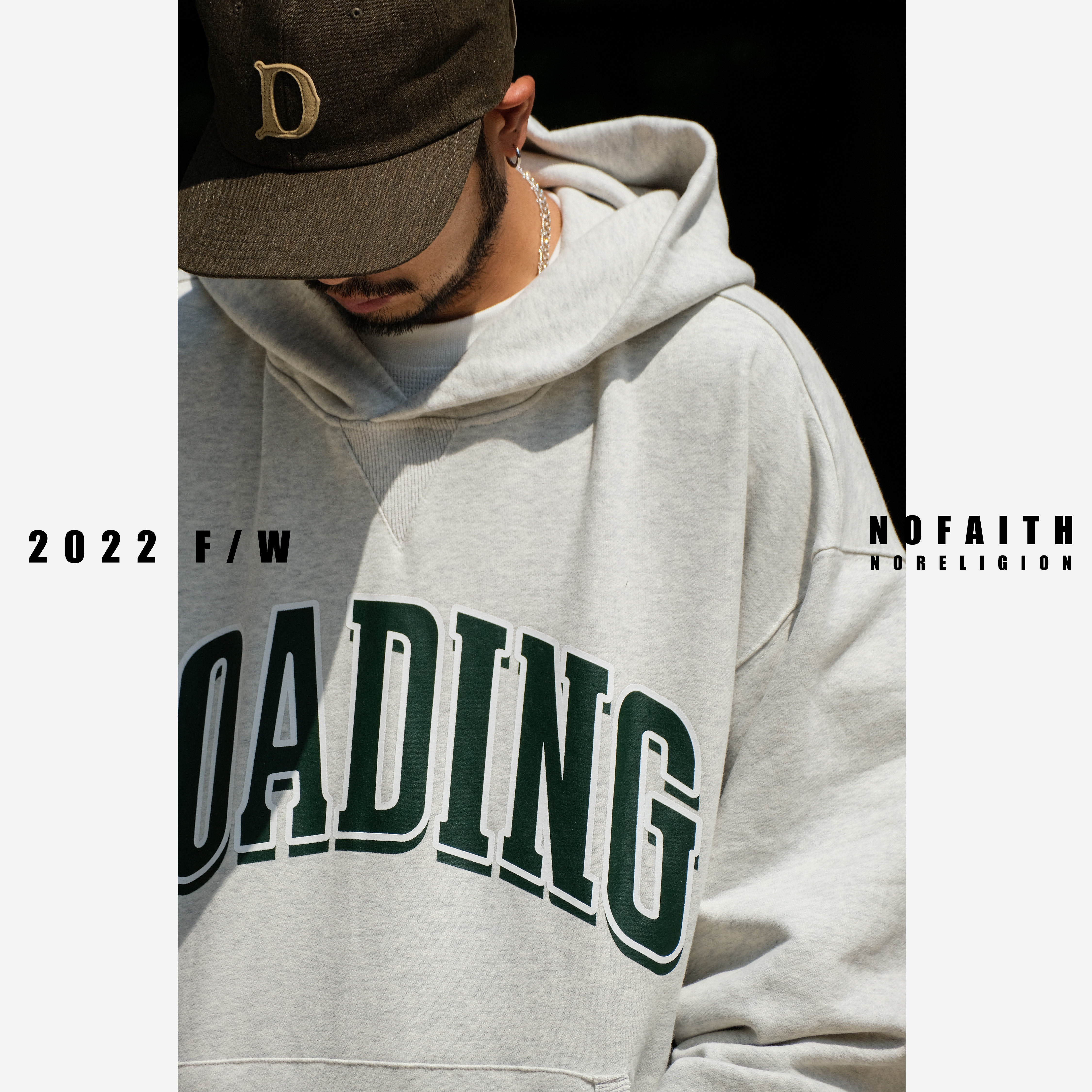 Nofaiteh heavy arc printed alphabet printed with cap jacket men and women spring and autumn contour cover cap without faith