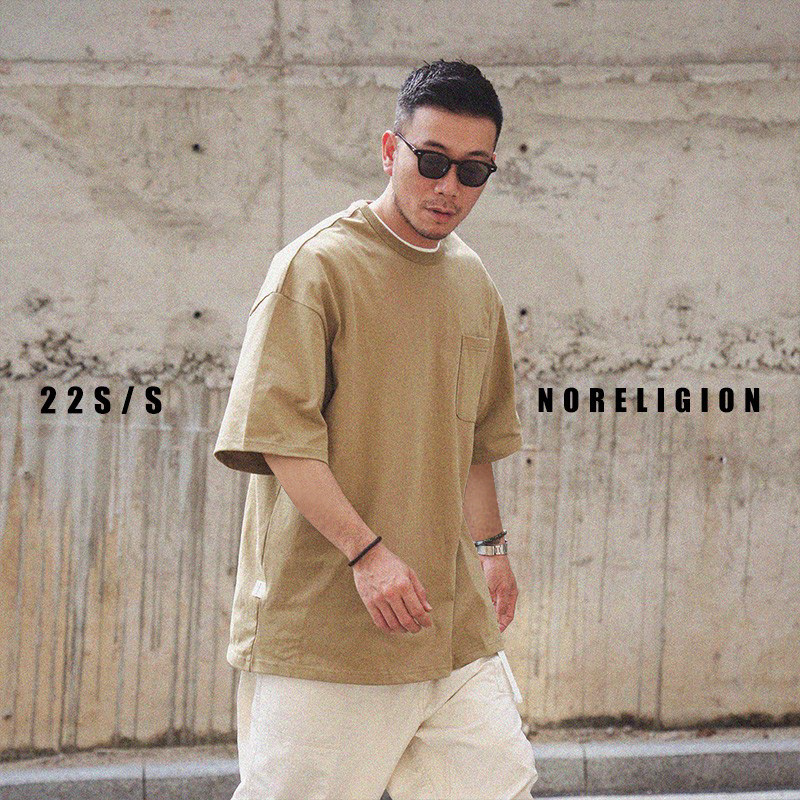 NORELIGION Summer 300g pure color heavy lbs short sleeves T-shirt men and women hit bottom pockets white T basics No faith