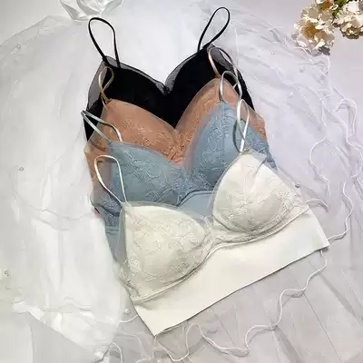 French triangle cup bandeau latex underwear Lace breathable thin shoulder strap fixed cup small chest not empty cup bra-free thin