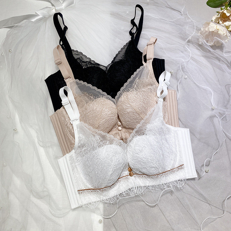 Eyelash Lace Slim big breasts Breast Poly Underwear Suit Closeted Breast to seduce seductive breathable lingerie shade white