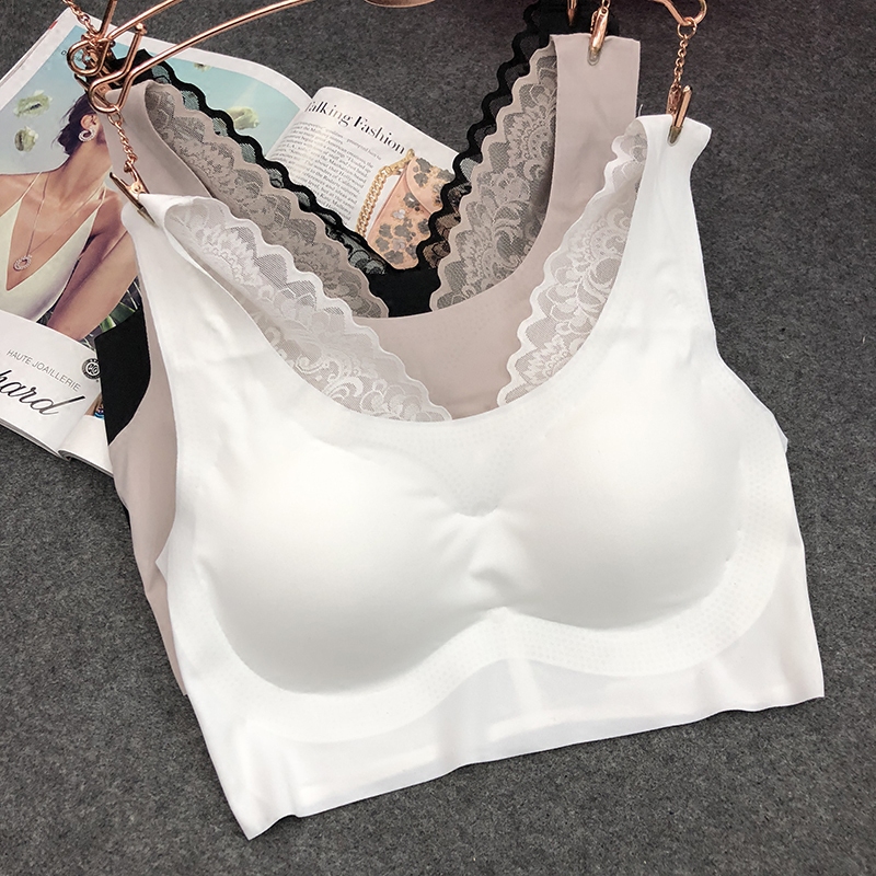 Lace Beauty Back Anti Walking Light Vest Style Bra White Sport Breathable Japanese Champ No Marks Sleep Comfort Lingerie