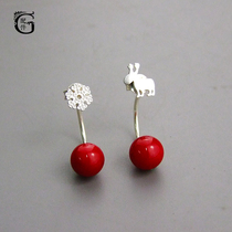 (G accessories) 925 sterling silver snowflake deer stud with red round ball earrings female personality earrings