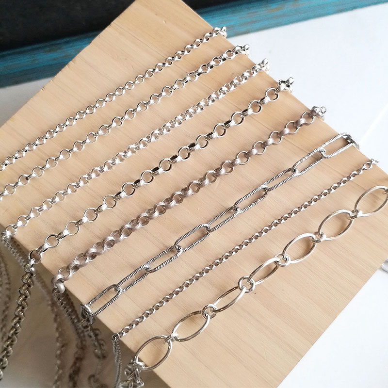 Promotional Flat Chain Silver Accessories 925 Sterling Silver O Shape Silver Necklace DIY Vintage Circle Chain Bracelet 925 Silver Chain Semi-finished Products