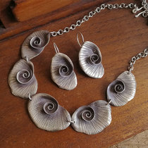 Thai handmade silver necklace female niche design sense retro old silver ring lotus leaf earrings European and American exaggerated neck chain