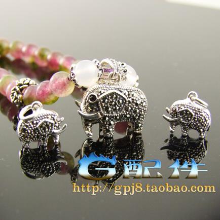Promotion of hand - made diy hanging pieces of bead silver accessories Thailand hand silver 925 pure silver marxay small elephant couple pendant