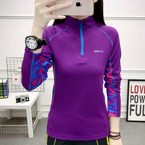 2021 spring women outdoor sports camouflage long sleeved quick-drying stand collar walking T-shirt sweat breathable