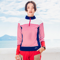 2018 New Womens striped long sleeve quick-drying stand neck T-shirt sea soul shirt outdoor sports quick-drying clothes