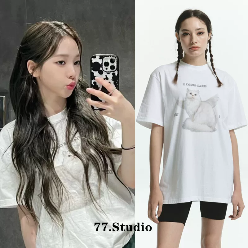 spot goods!NCT Park Zhisheng/Luo Yimin ЮжнаяKorea покупка itzavibe Ангел котенка напечатанная майка короткий рукав
