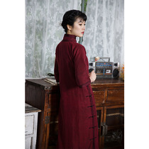 Old classic Cheongsam Taikoo red wine red turtle pattern Xiangyun yarn Ancient flat cut no province loose one-piece heavy industry