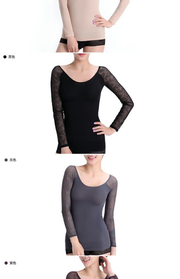 Cổ tròn hỗ trợ vòng eo ngực bụng ren cơ thể dài tay corset cơ sở áo cánh siêu nhiệt đồ lót siêu mỏng đã mỏng đồ lót siêu mỏng
