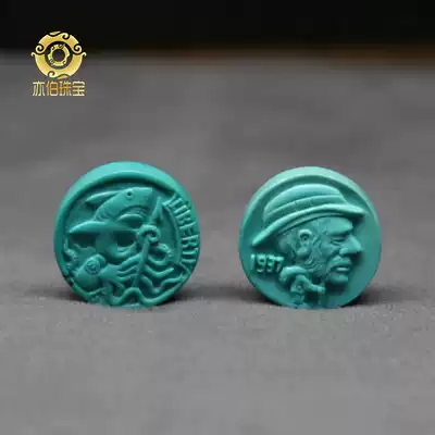 Yi Bo original mine turquoise original design high porcelain blue high color jade jelly material hand carved stray coin jewelry