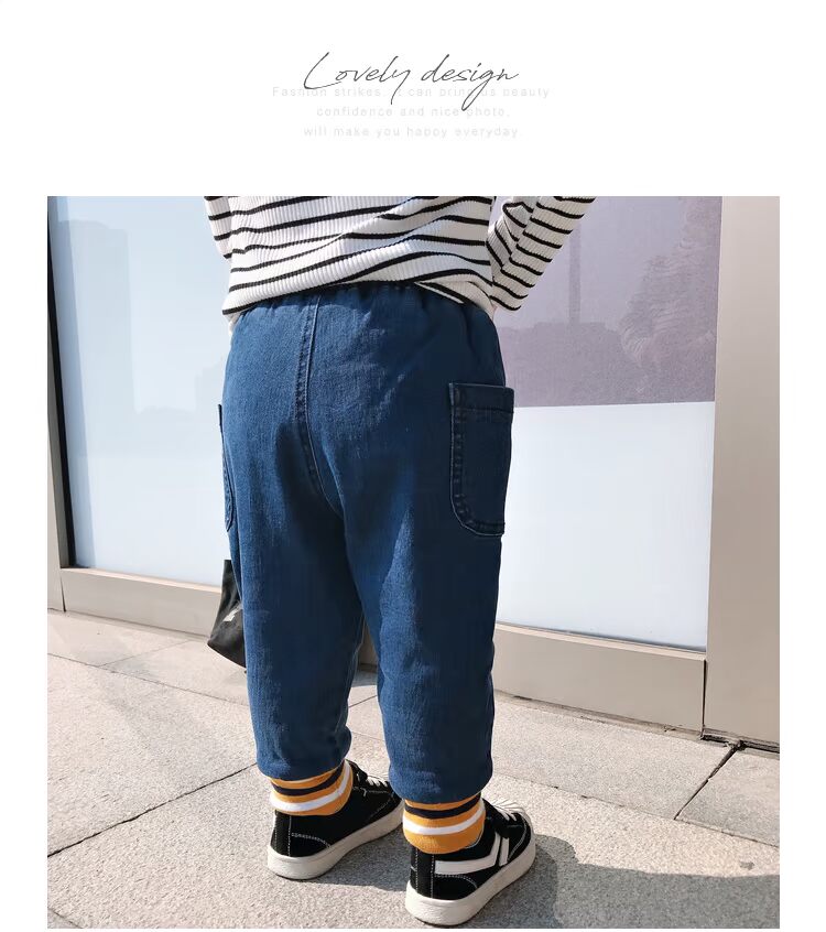 LUSON Boy Jeans 2018 Phiên bản Hàn Quốc mới của nam triều ấm áp cho bé quần ấm thời trang mùa đông hoang dã quần sọc bé gái cao cấp