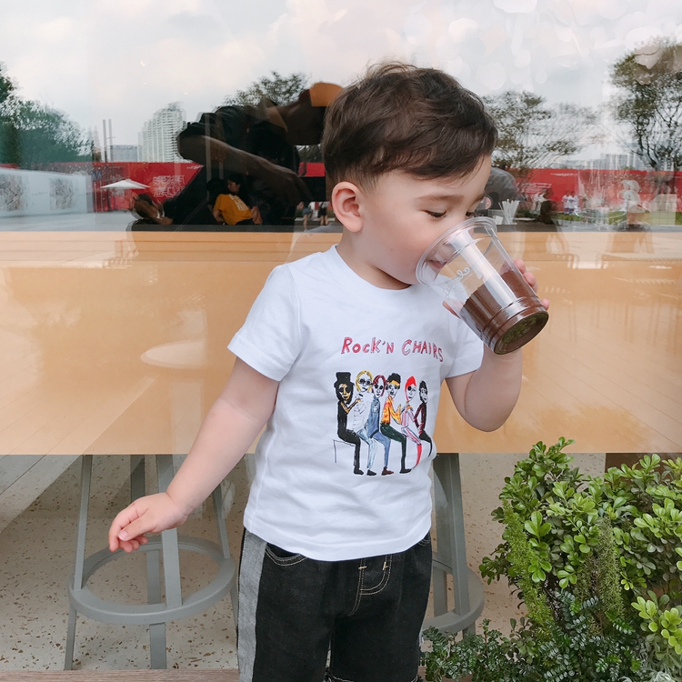 LUSON cha mẹ mùa hè bé cổ tròn tay ngắn in áo thun gia đình ba gia đình nhà mẹ con trai thời trang gia đình