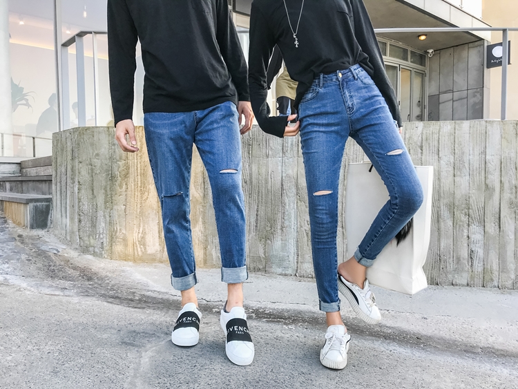 LUSON cha mẹ-con tải một gia đình ba lỗ trong quần jean mỏng 2018 mới mùa thu đầy đủ tính năng mẹ và con gái thời trang gia đình
