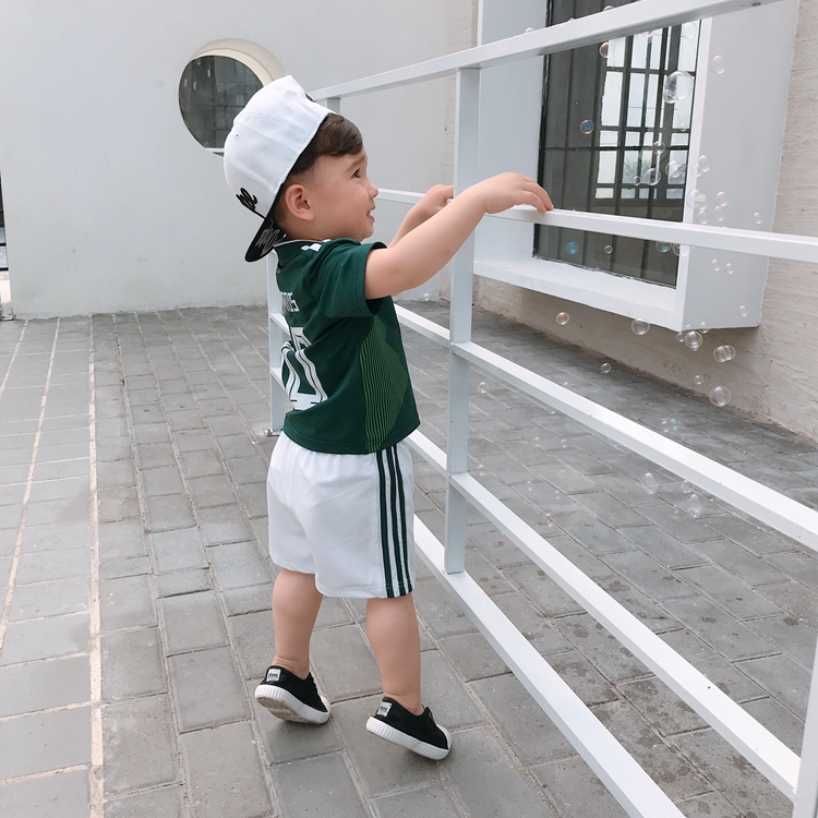 LUSON Mẹ Boy Bóng Đá Jersey Thể Thao Phù Hợp Với Mùa Hè Trẻ Em Sọc Cao Cổ Top World Cup Bé Jersey