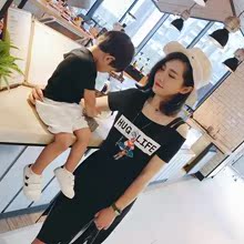 LUSON cha mẹ và con bé lỏng lẻo và thoải mái rơi vai T-shirt mùa hè gia đình mới của ba gia đình được trang bị mẹ và con