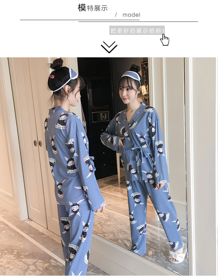 Bộ đồ ngủ nữ mùa xuân và mùa thu phiên bản Hàn Quốc của kimono cotton dài tay ngọt ngào dịch vụ gia đình hai mảnh áo choàng XL có thể được mặc bộ đồ ngủ nhung đẹp