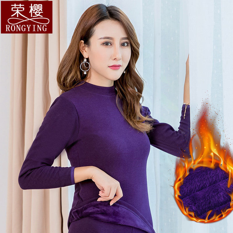 Fall and winter single piece of semi-high-collar lady hair fiber tops with pure cotton sweater plus heat insulation underwear