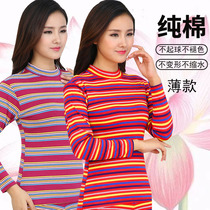 2019 autumn and winter semi-high collar bottom shirt woman long sleeve fit Korean version female outside wearing new striped pure cotton air conditioned autumn clothes