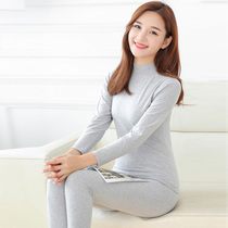 Autumn clothes and autumn pants middle-aged women cotton thermal underwear mother high collar thin cotton cotton sweater set Gray
