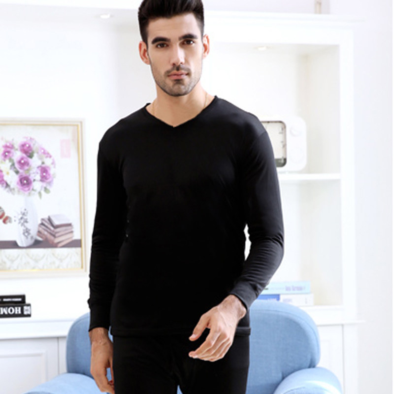 Men's thin plus-fed V-haired heat fiber thin tufts sanitary pants heating dress middle-aged dad dressed black