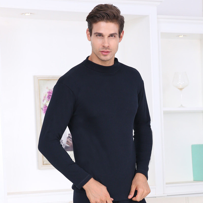 Men's fleece thickened thermal underwear long-sleeved underwear mid-high collar thermal top men's one-piece top