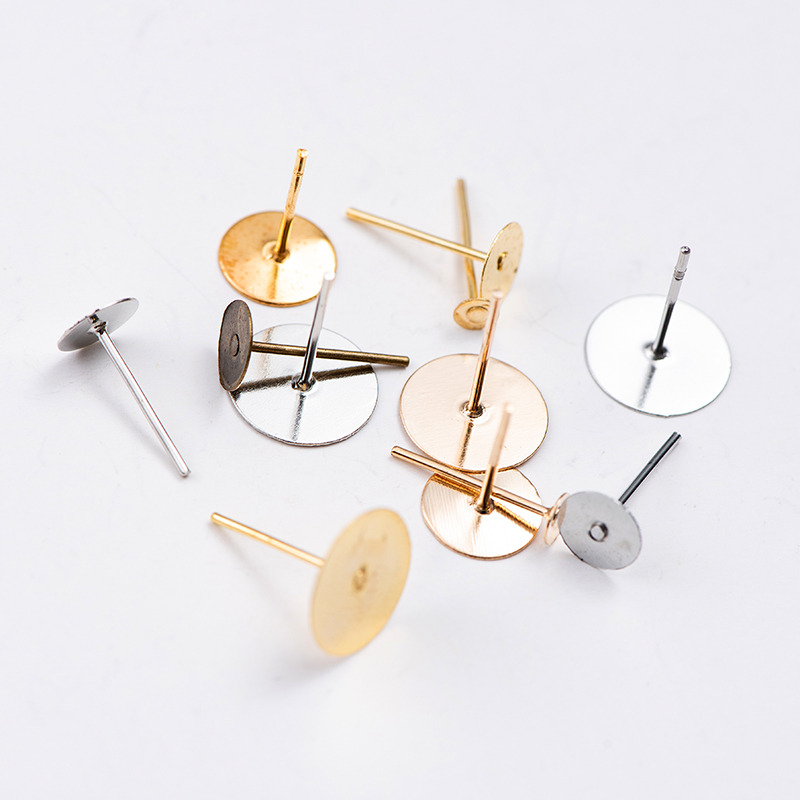diy earring material flat ear needle earring flat head ear pin can be glued with real gold ear pin hollow care