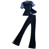 Летние приталенные штаны-клёш, комплект, в западном стиле, высокая талия