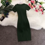 Трикотажное летнее трикотажное платье, юбка, короткий рукав, с рукавом