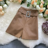 高级感亮片皮质短裤秋季韩版2021新款高腰显瘦外穿休闲裤子女6248