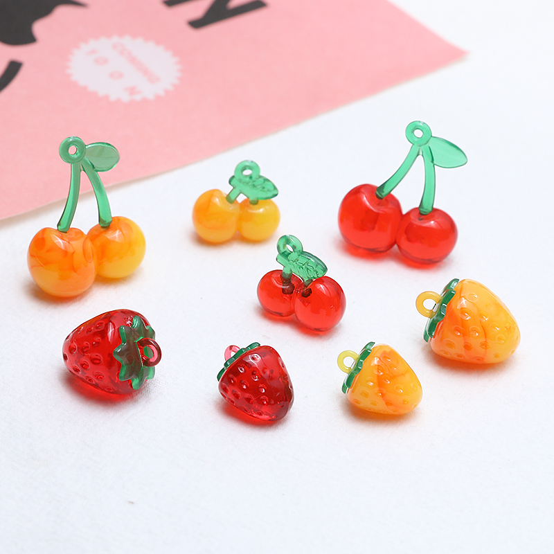 10 Pcs/package Cute Cherry Strawberry Resin Jewelry Accessories display picture 4